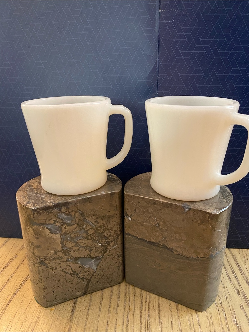 Vintage Fire King Classic White Milk Glass D Handle Coffee Mugs Cups - Set of 2